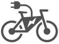 Electric bike on a rechargeable battery icon in flat style.Vector illustration.